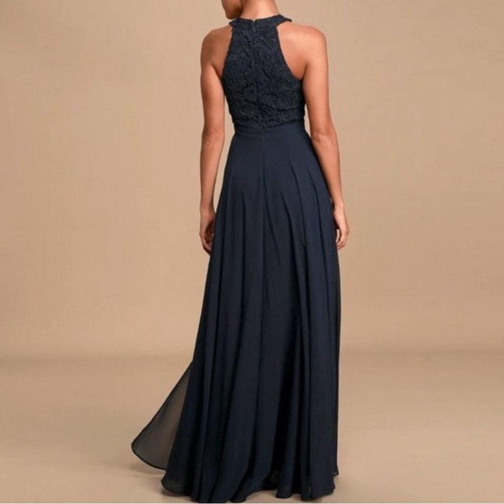 Elegant Navy Lace Evening Gown